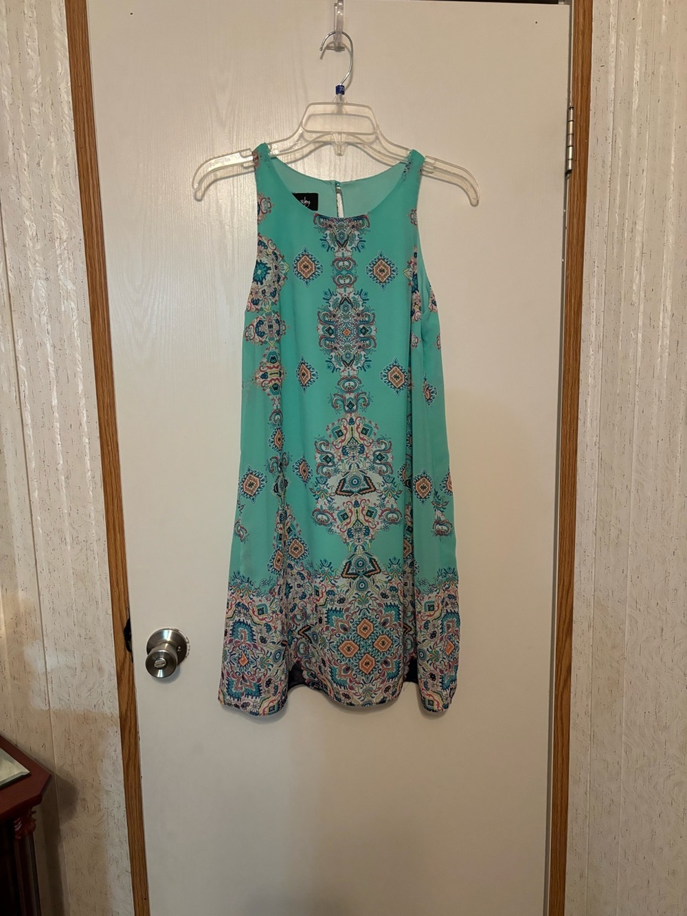 by & by Aqua Printed Sleeveless Mini Shift Dress